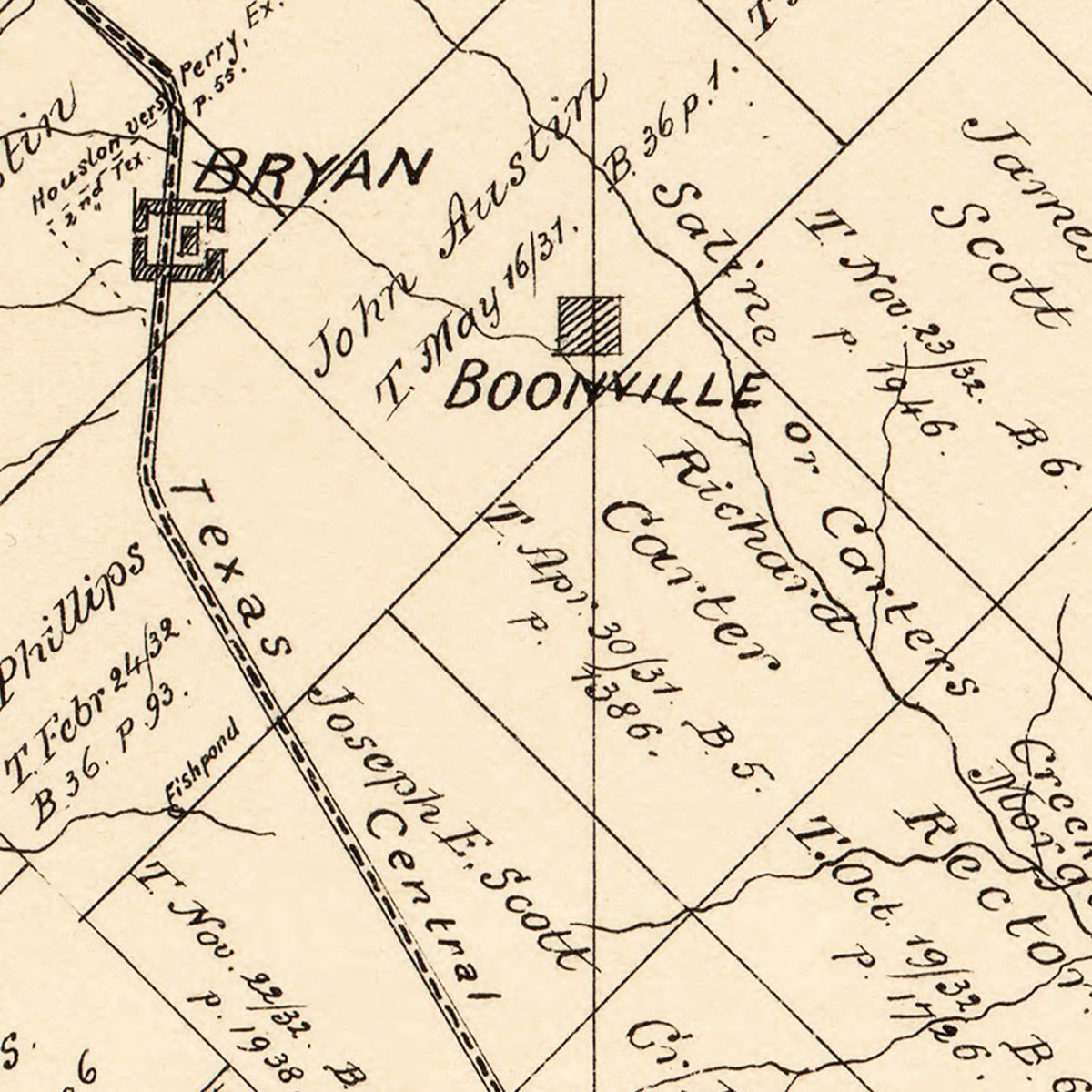 Restored historic details from the 1897 county map of Brazos County, Texas