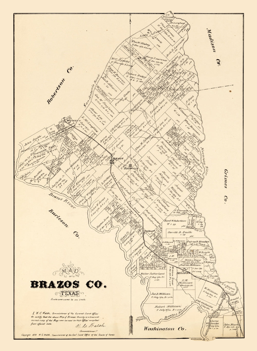 Vintage Map of Brazos County, Texas 1897 print style example
