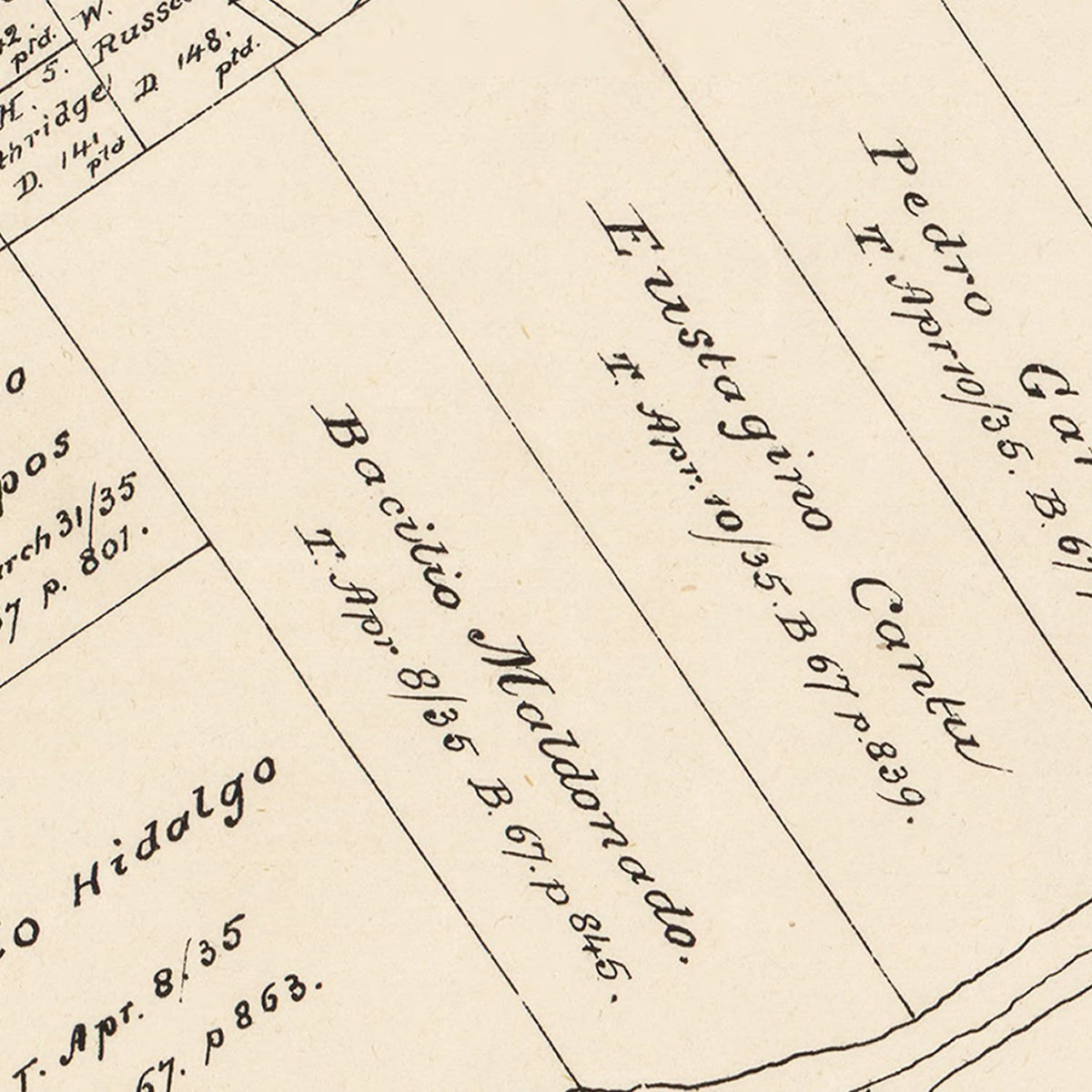 Restored historic details from the 1879 county map of Calhoun County, Texas