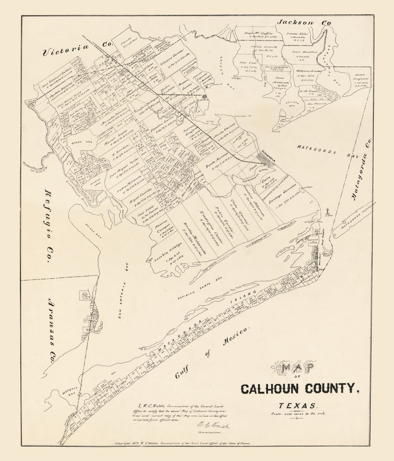 Size comparison using Vintage Map of Calhoun County, Texas 1879