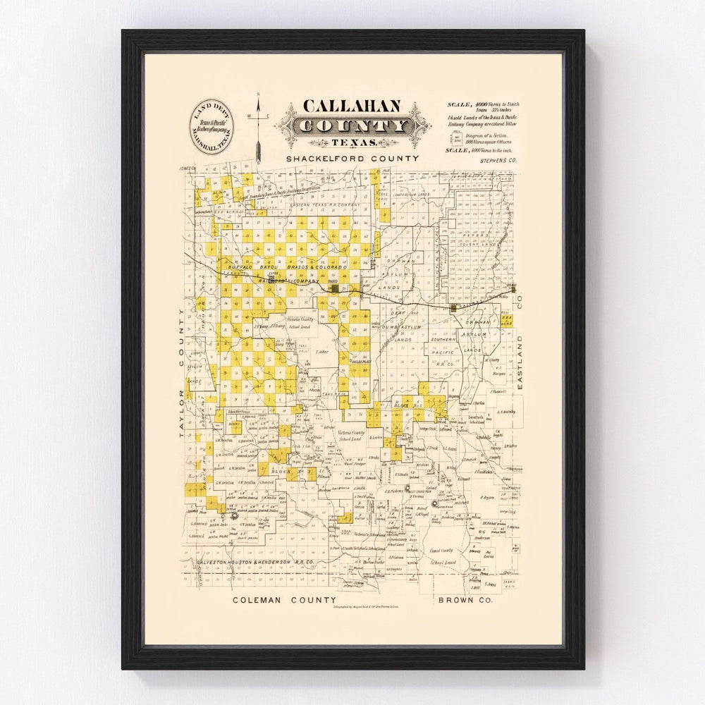 Callahan County Vintage Map 1870