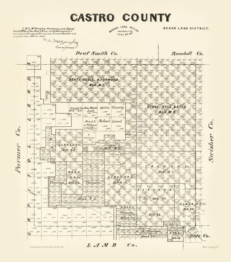 Size comparison using Vintage Map of Castro County, Texas 1891