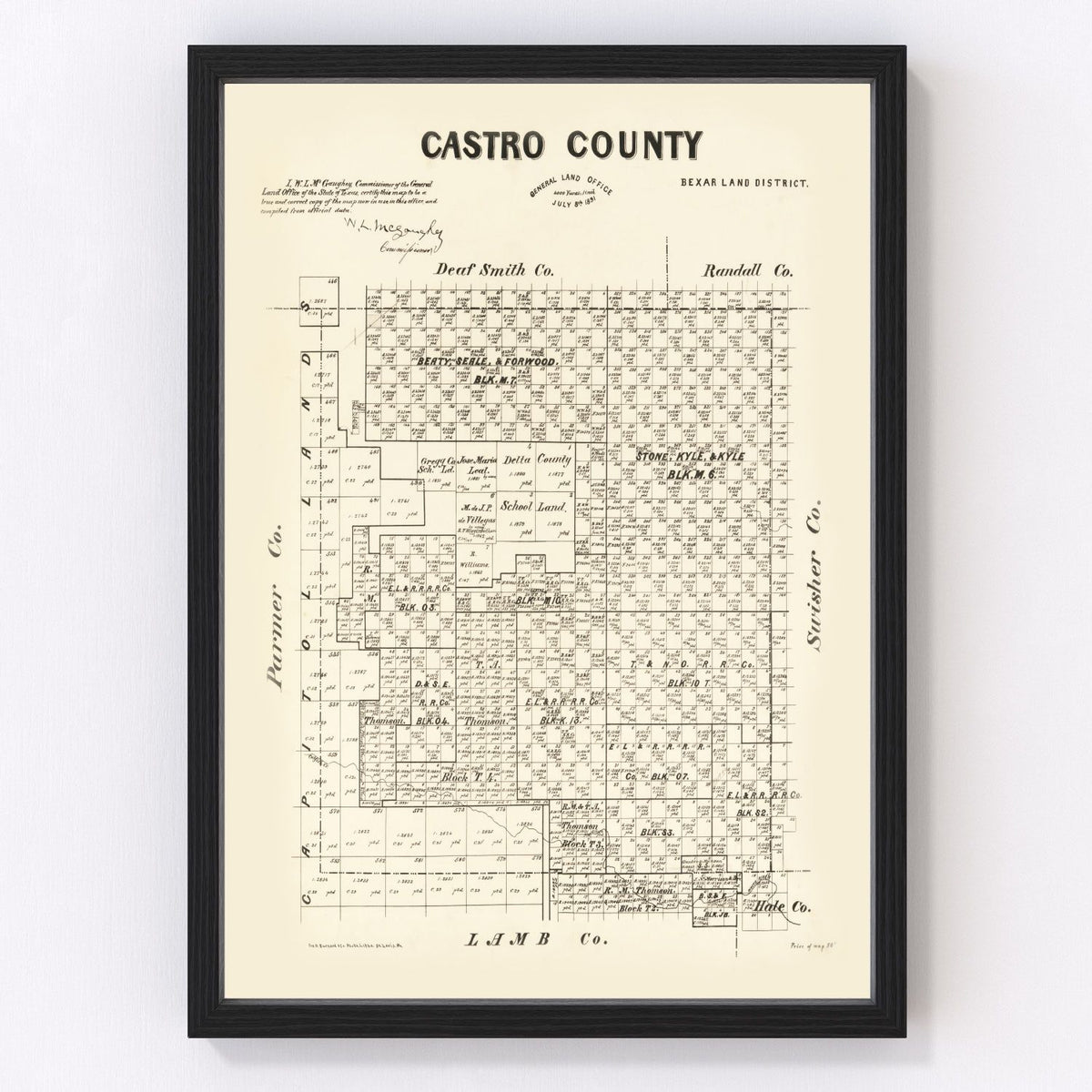 Castro County Vintage Map 1891