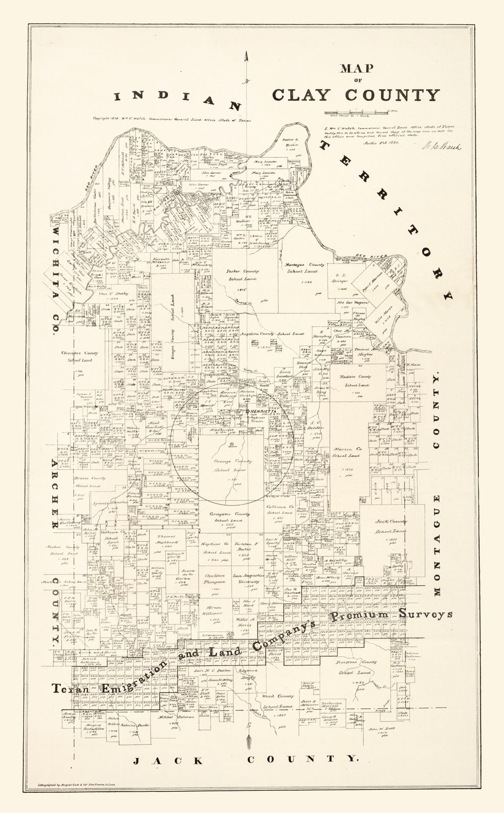 Vintage Map of Clay County, Texas 1879 print style example