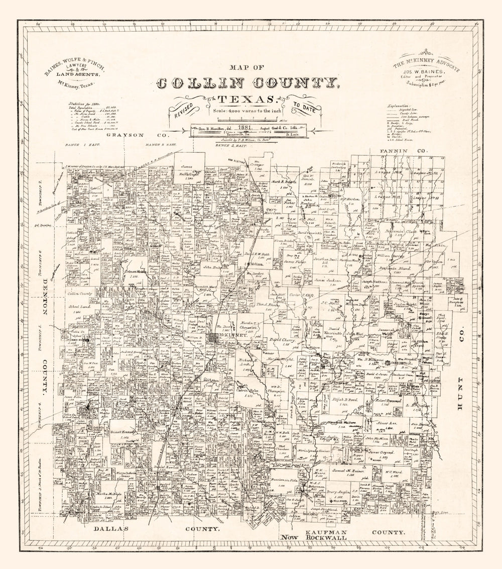 Vintage Map of Collin County, Texas 1881 print style example
