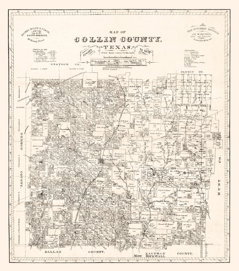 Size comparison using Vintage Map of Collin County, Texas 1881
