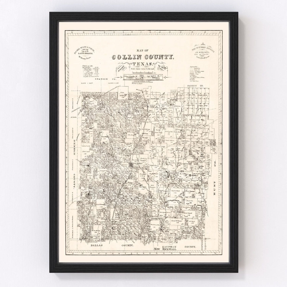 Collin County Vintage Map 1881