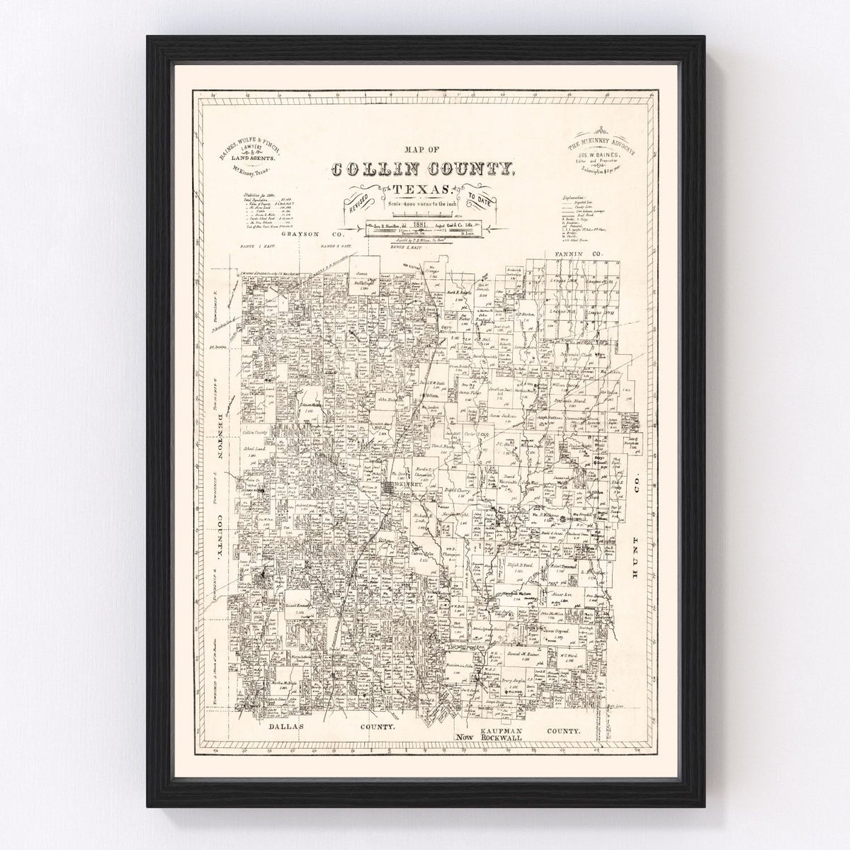 Collin County Vintage Map 1881