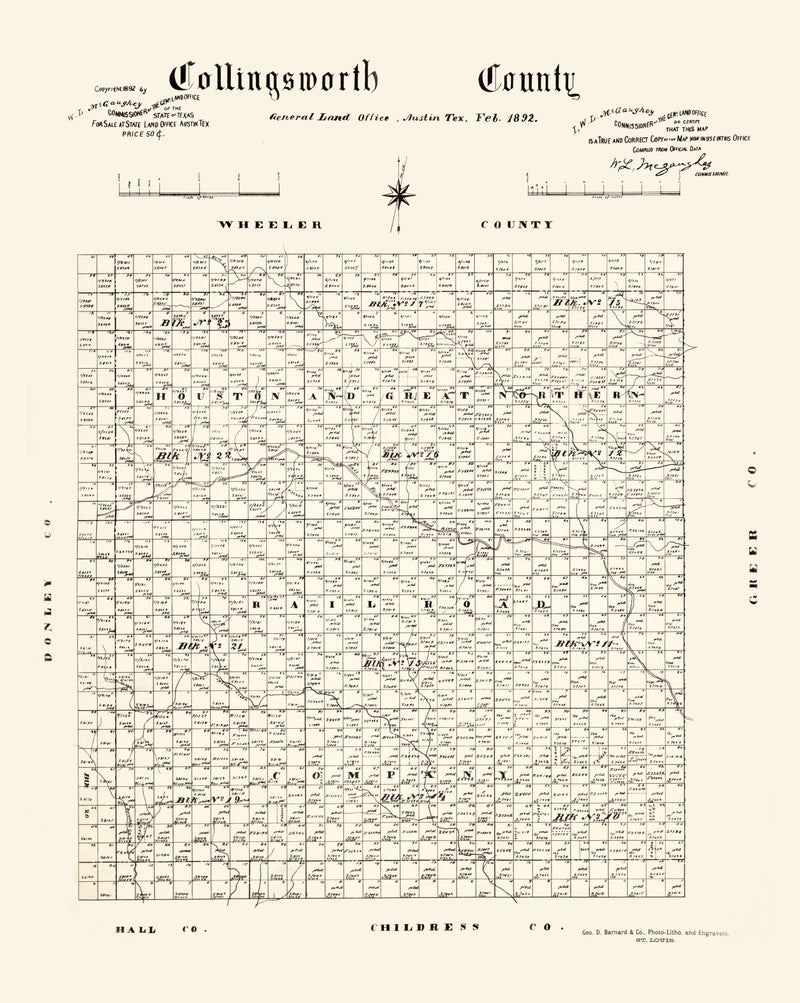 Size comparison using Vintage Map of Collingsworth County, Texas 1892