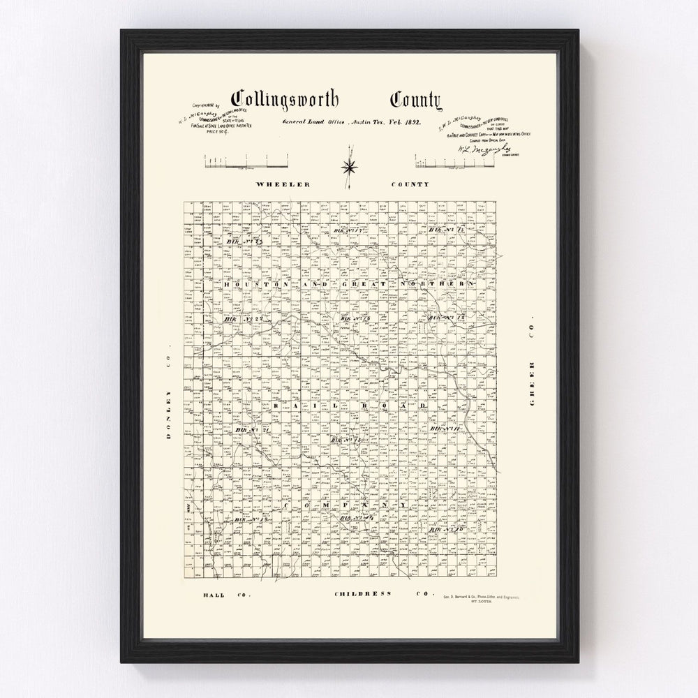Collingsworth County Vintage Map 1892