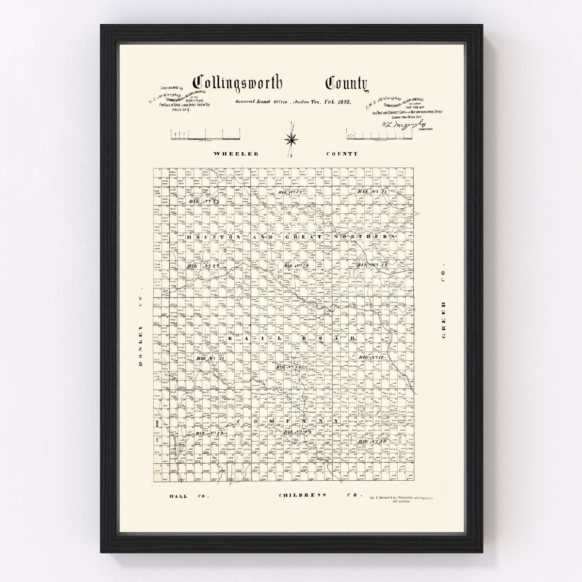 Collingsworth County Vintage Map 1892