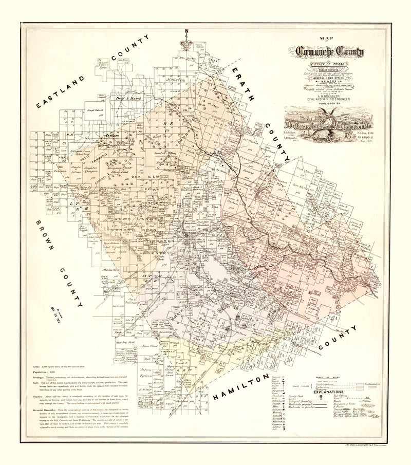 Size comparison using Vintage Map of Comanche County, Texas 1876