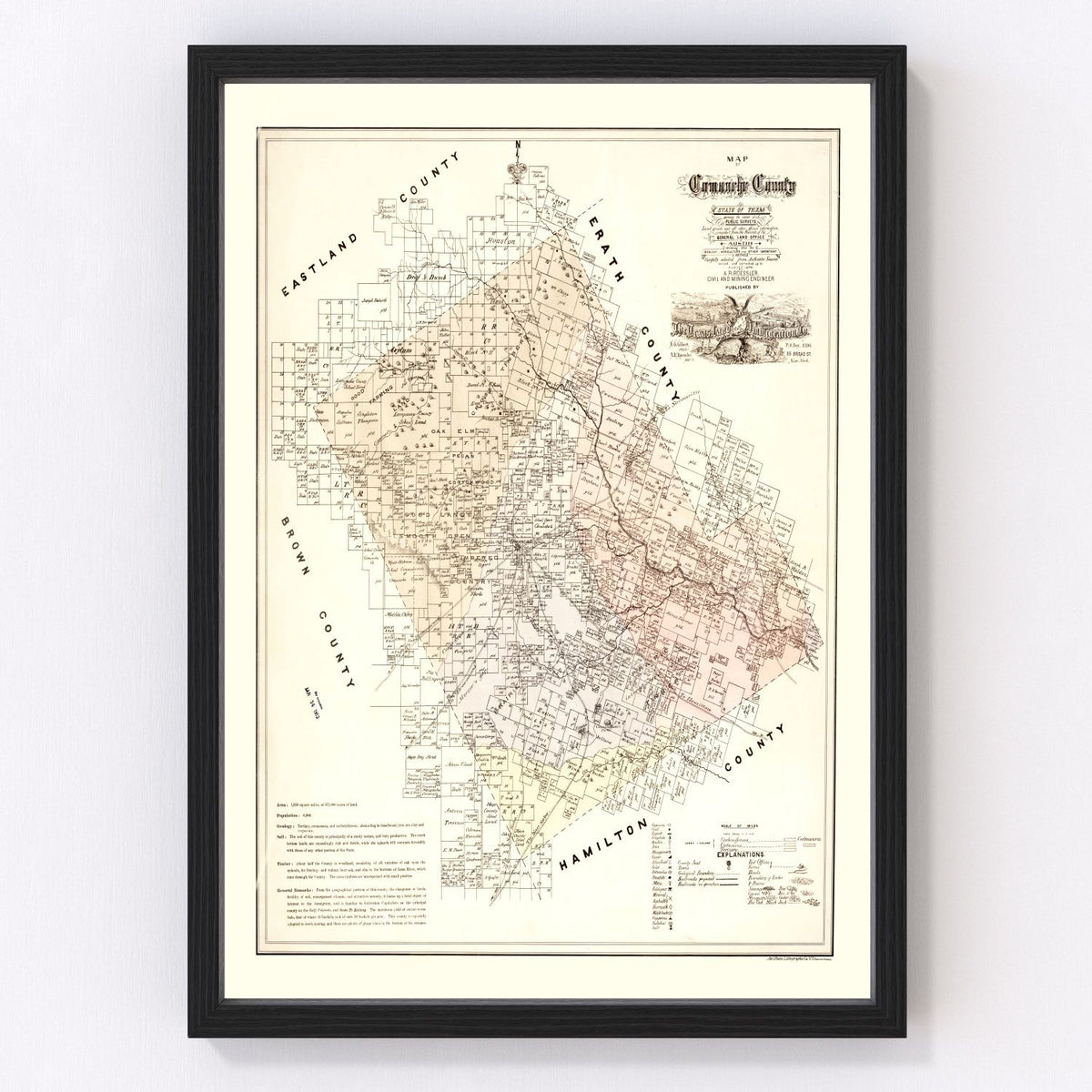 Comanche County Vintage Map 1876