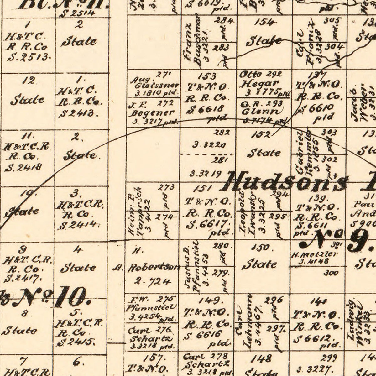 Restored historic details from the 1879 county map of Concho County, Texas