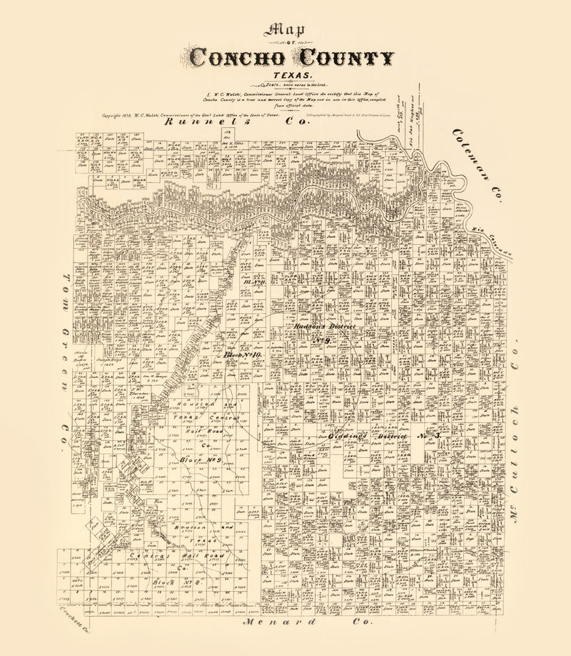 Size comparison using Vintage Map of Concho County, Texas 1879
