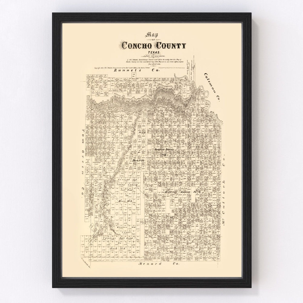 Concho County Vintage Map 1879