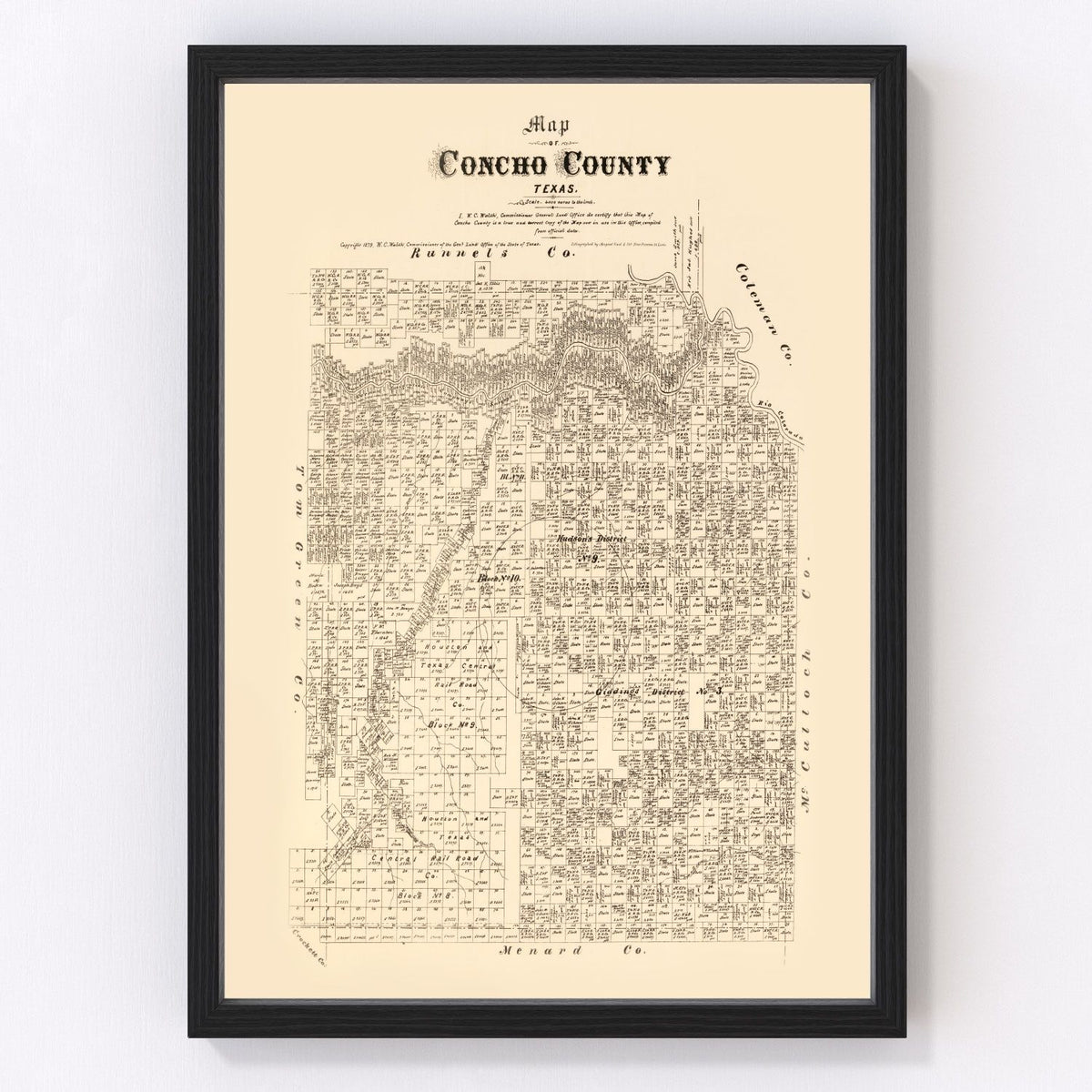 Concho County Vintage Map 1879