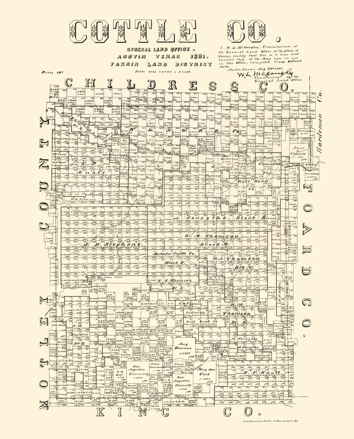 Preview of Vintage Map of Cottle County, Texas 1891