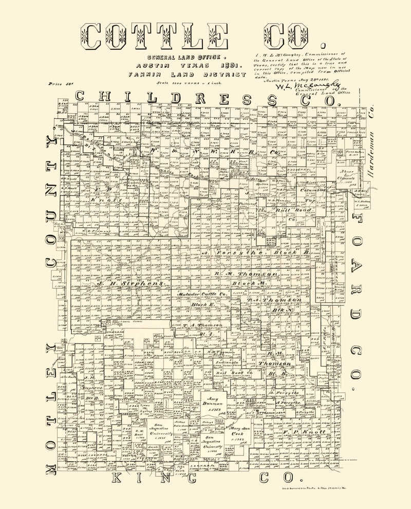 Size comparison using Vintage Map of Cottle County, Texas 1891