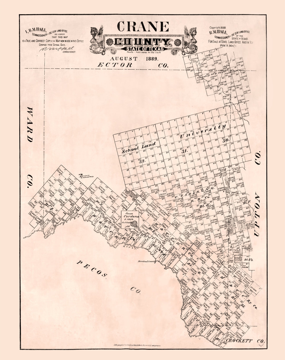 Preview of Vintage Map of Crane County, Texas 1888