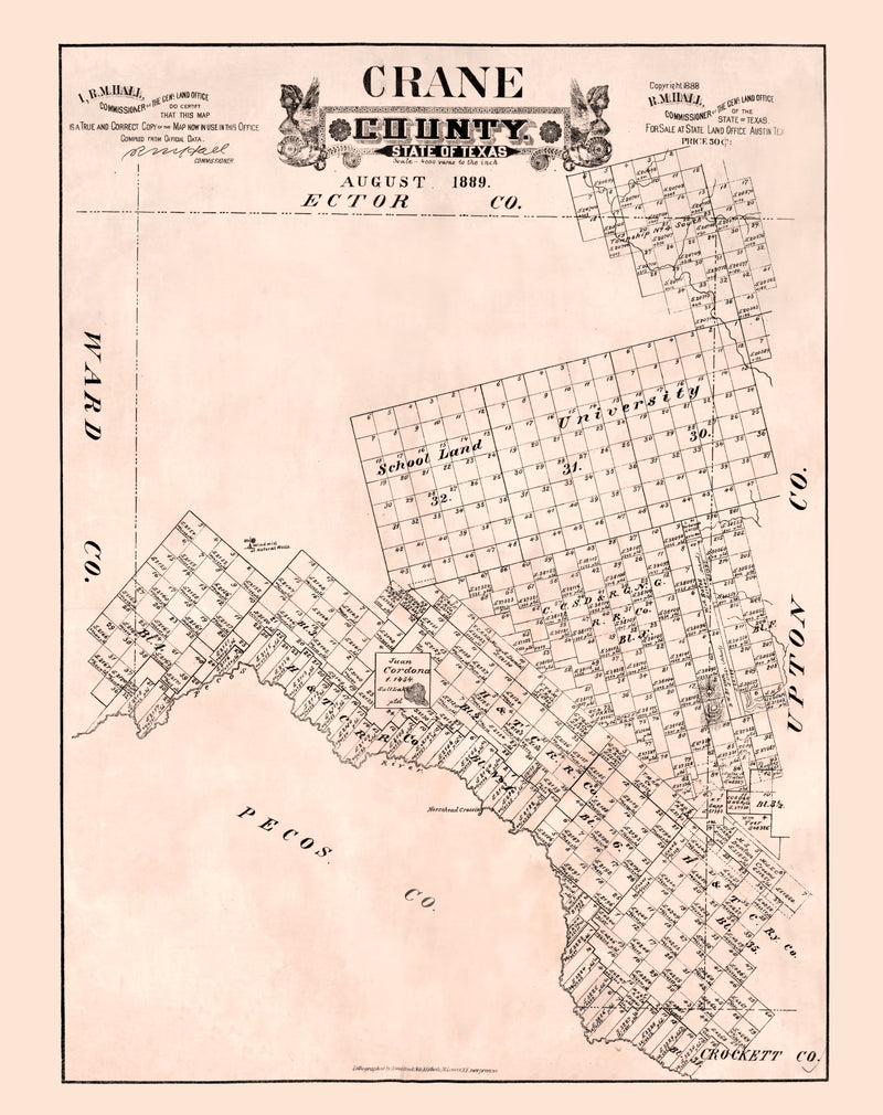 Size comparison using Vintage Map of Crane County, Texas 1888