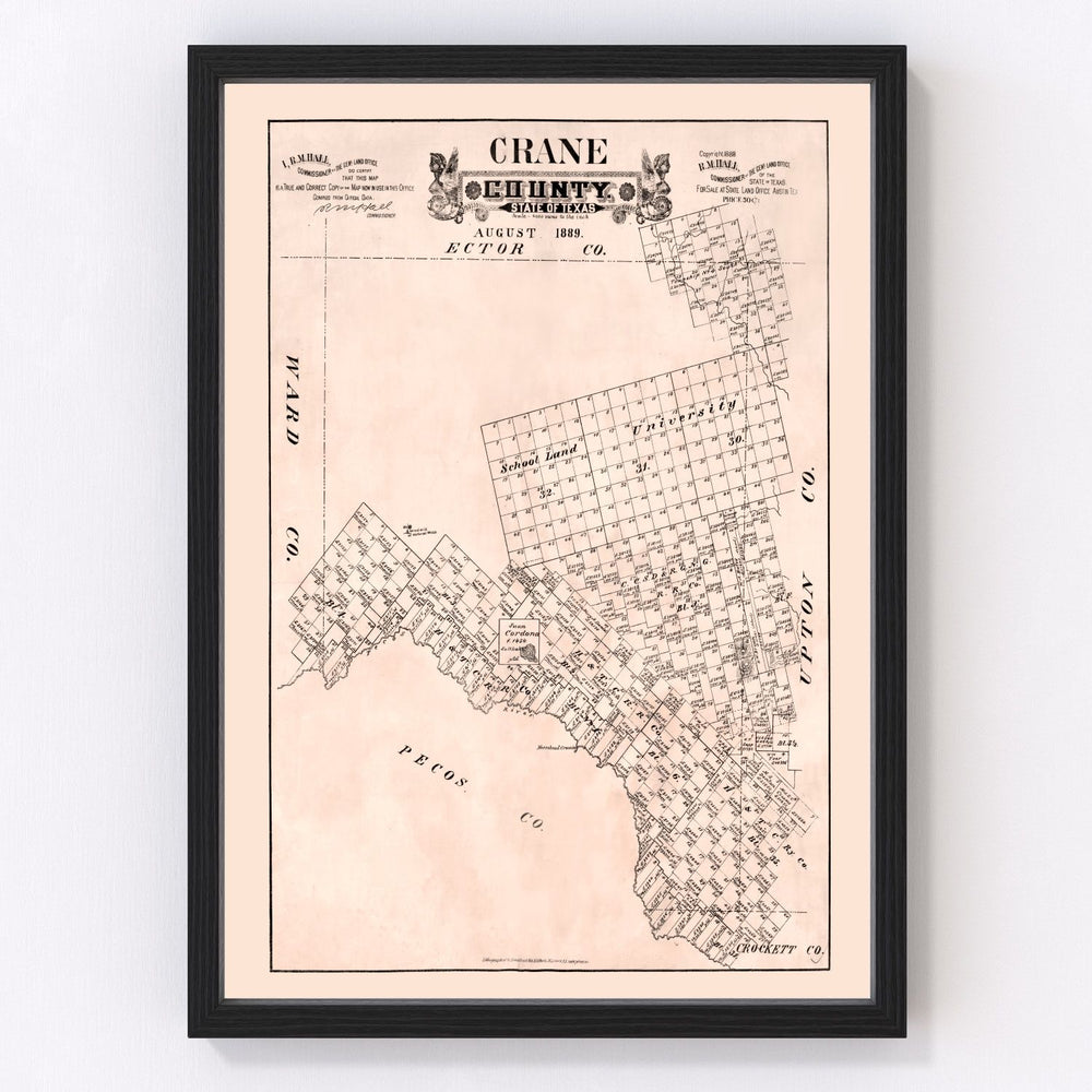 Crane County Vintage Map 1888