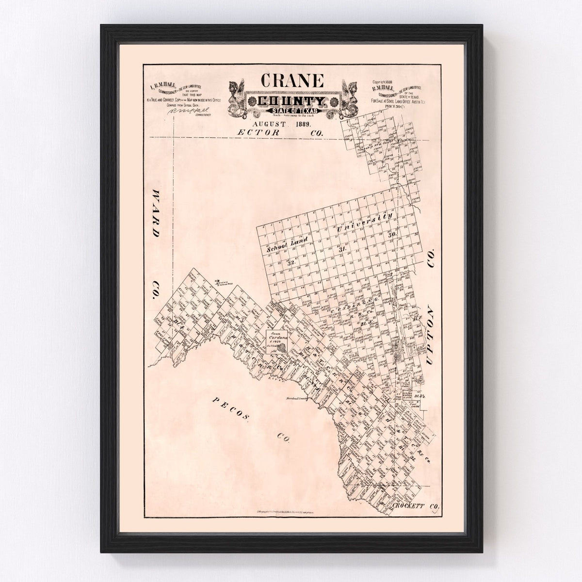 Crane County Vintage Map 1888
