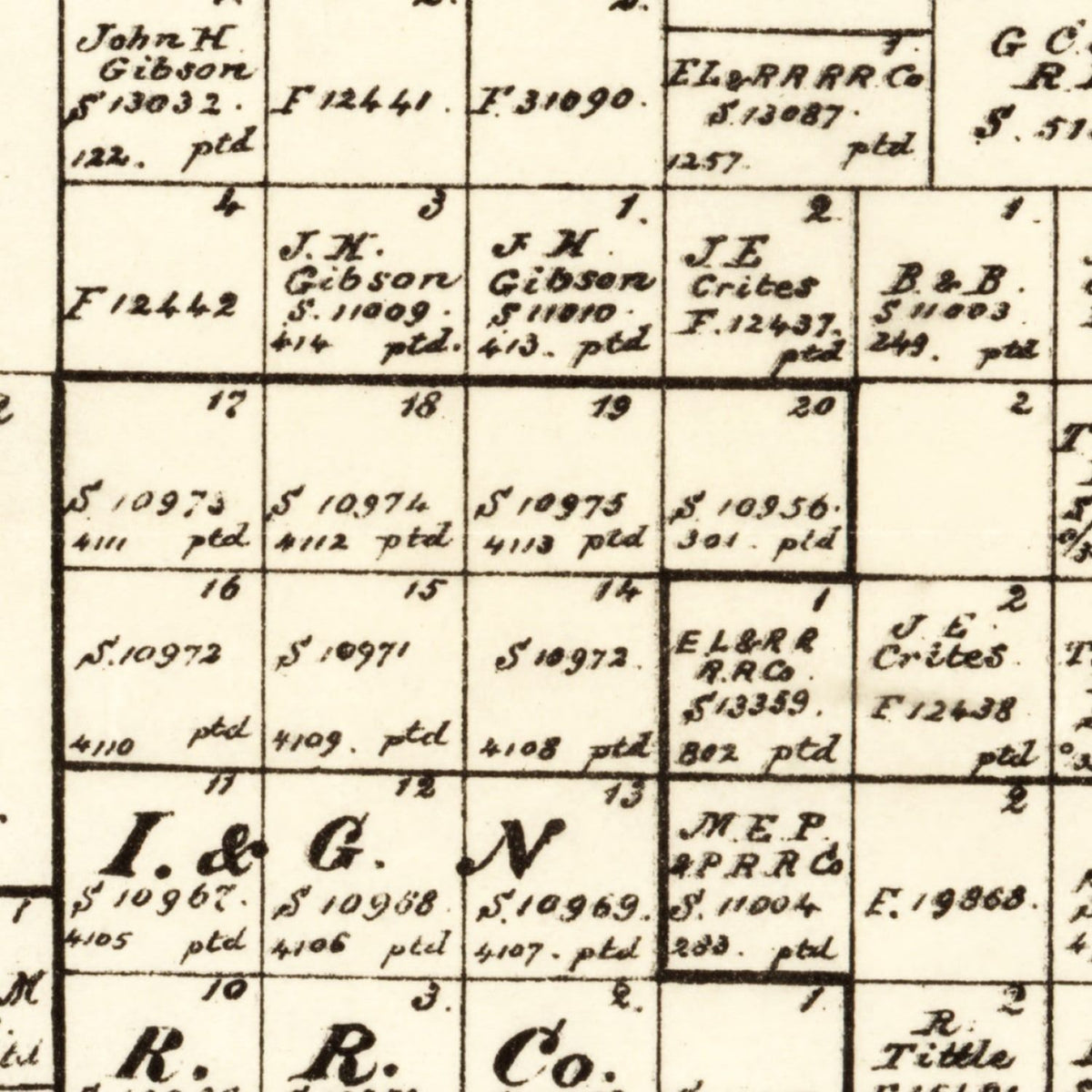 Restored historic details from the 1892 county map of Crosby County, Texas