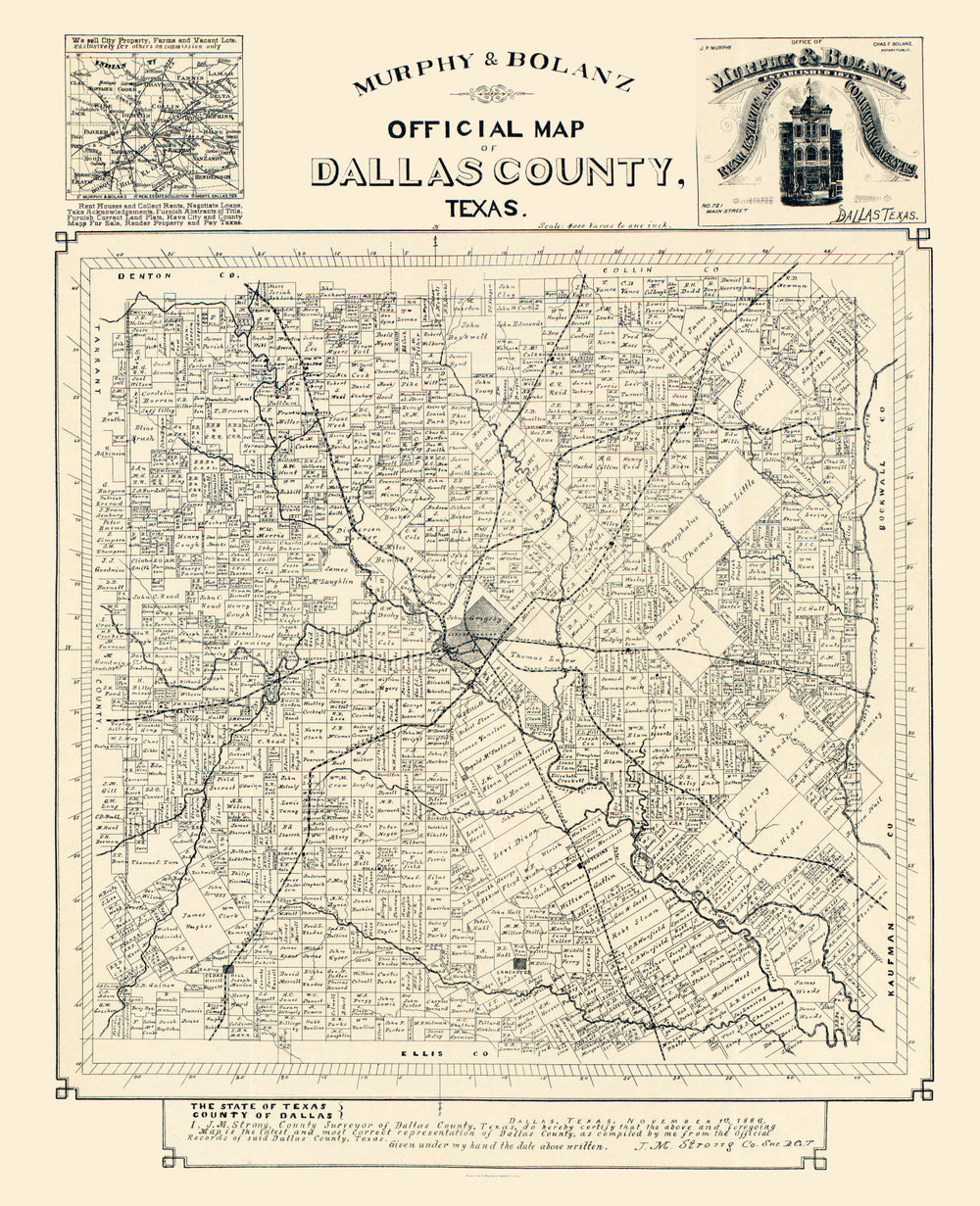 Vintage Map of Dallas County, Texas 1886 print style example