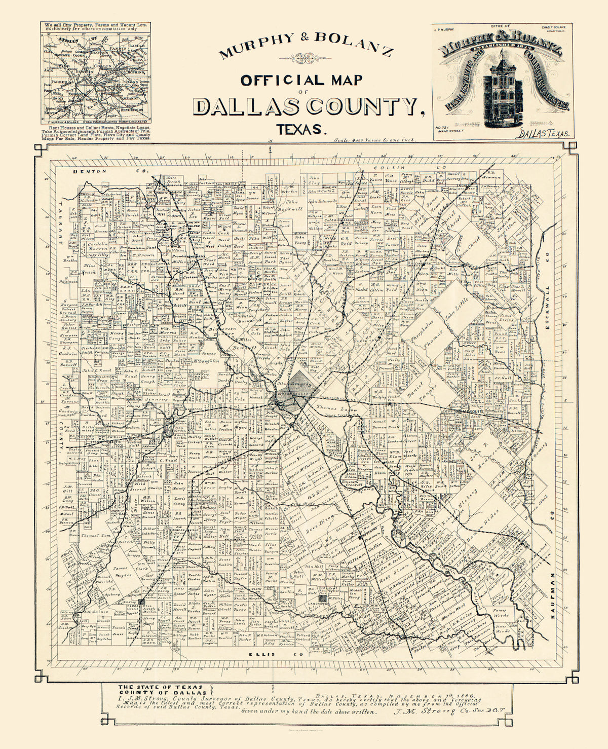 Preview of Vintage Map of Dallas County, Texas 1886