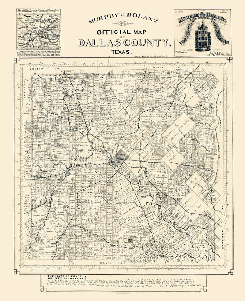 Size comparison using Vintage Map of Dallas County, Texas 1886
