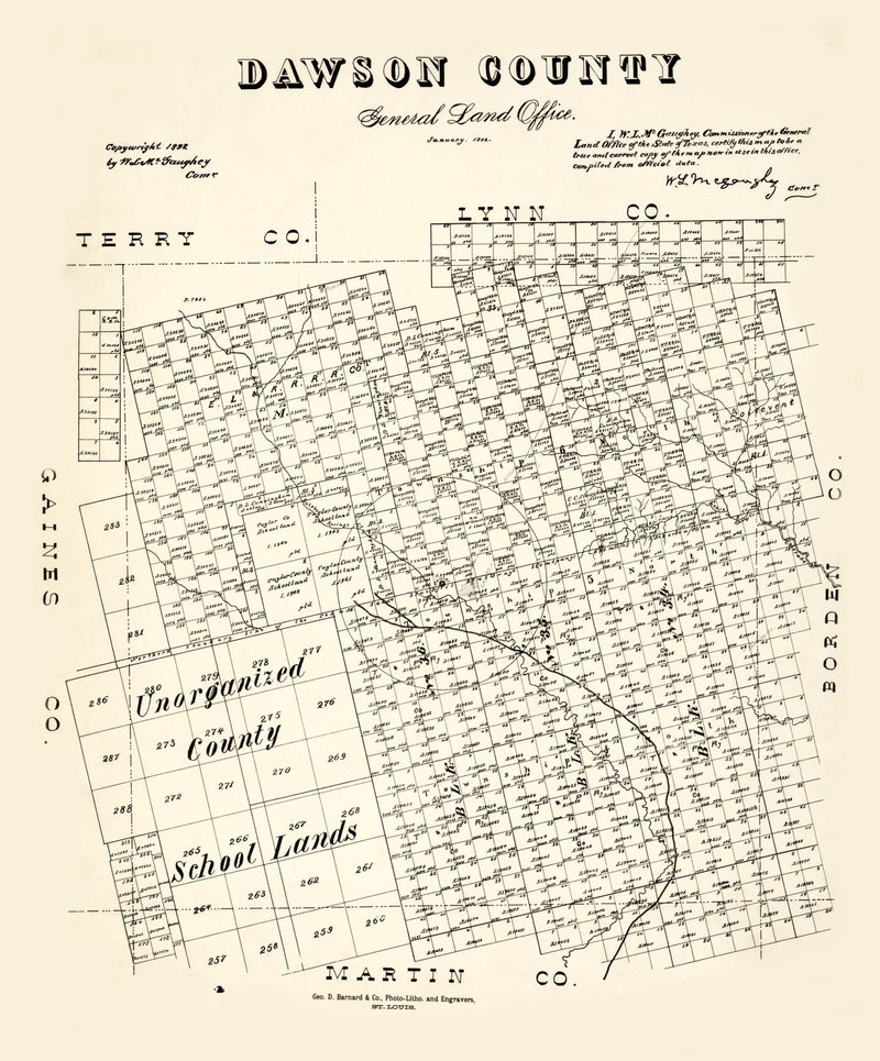 Size comparison using Vintage Map of Dawson County, Texas 1892