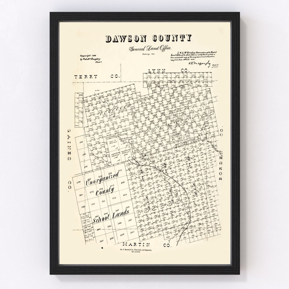 Dawson County Vintage Map 1892