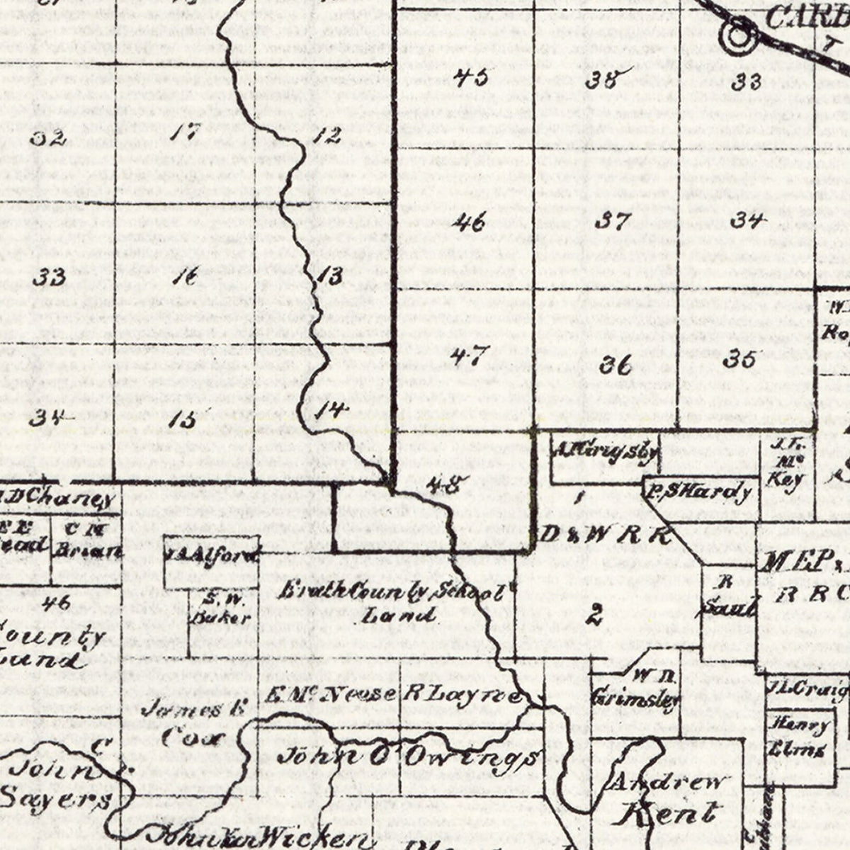 Restored historic details from the 1890 county map of Eastland County, Texas