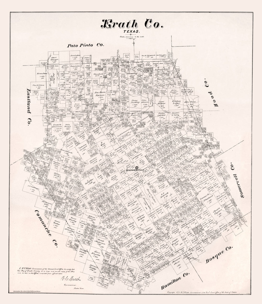 Vintage Map of Erath County, Texas 1879 print style example
