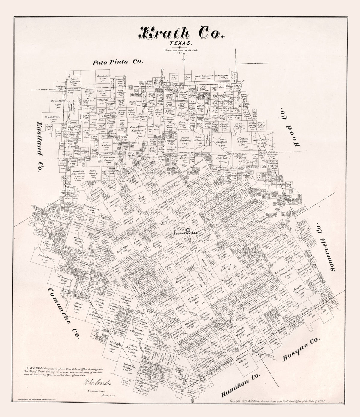 Preview of Vintage Map of Erath County, Texas 1879