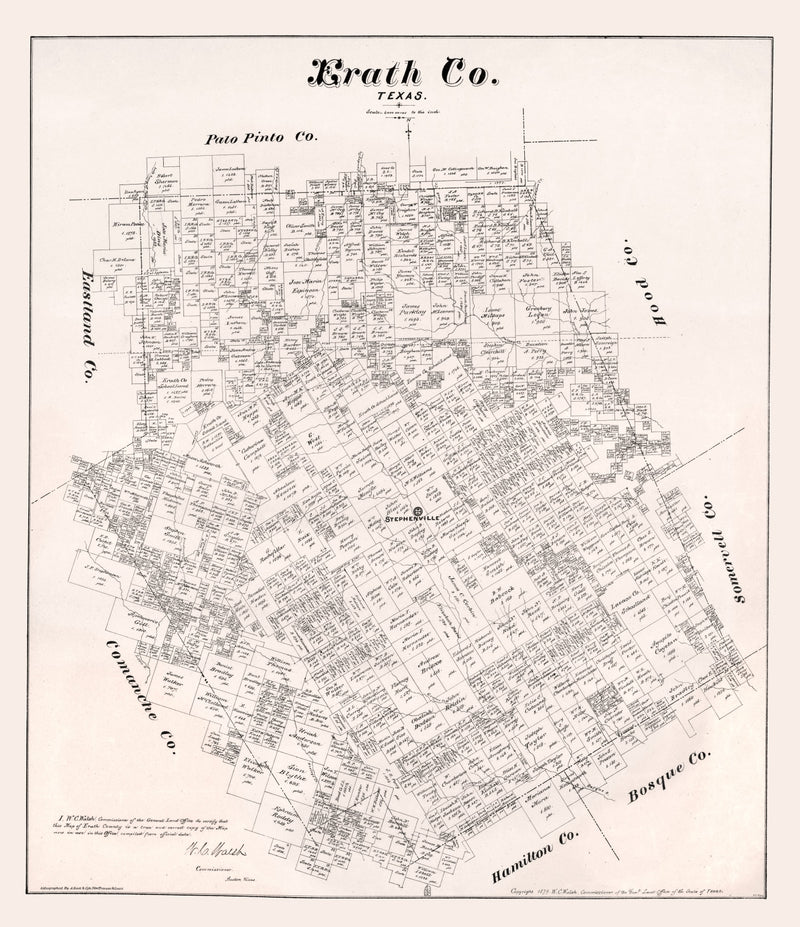 Size comparison using Vintage Map of Erath County, Texas 1879