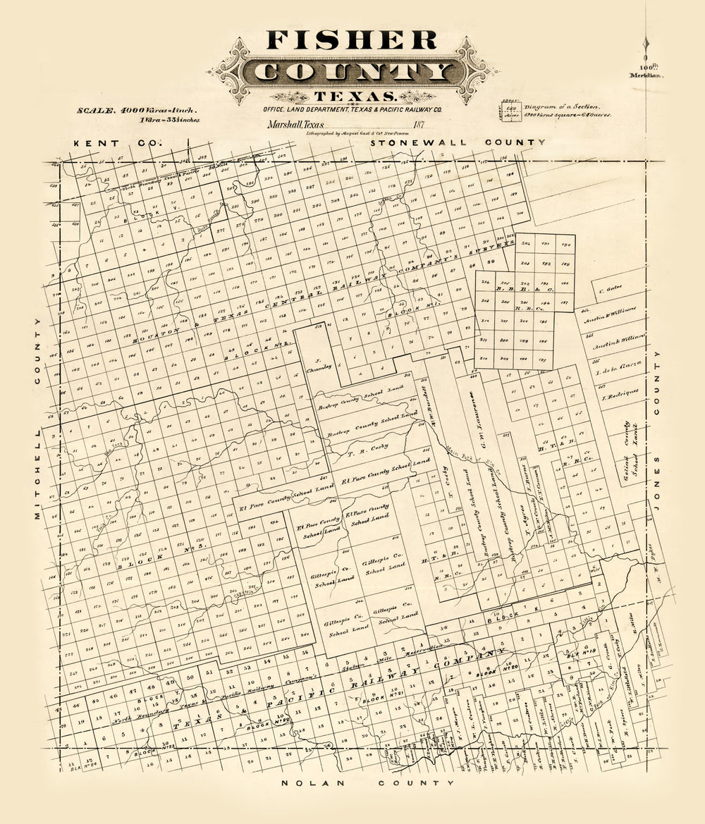 Vintage Map of Fisher County, Texas 1870 print style example