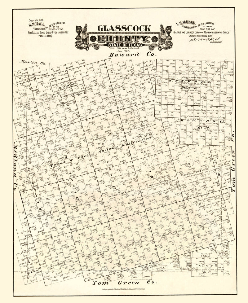 Size comparison using Vintage Map of Glasscock County, Texas 1888