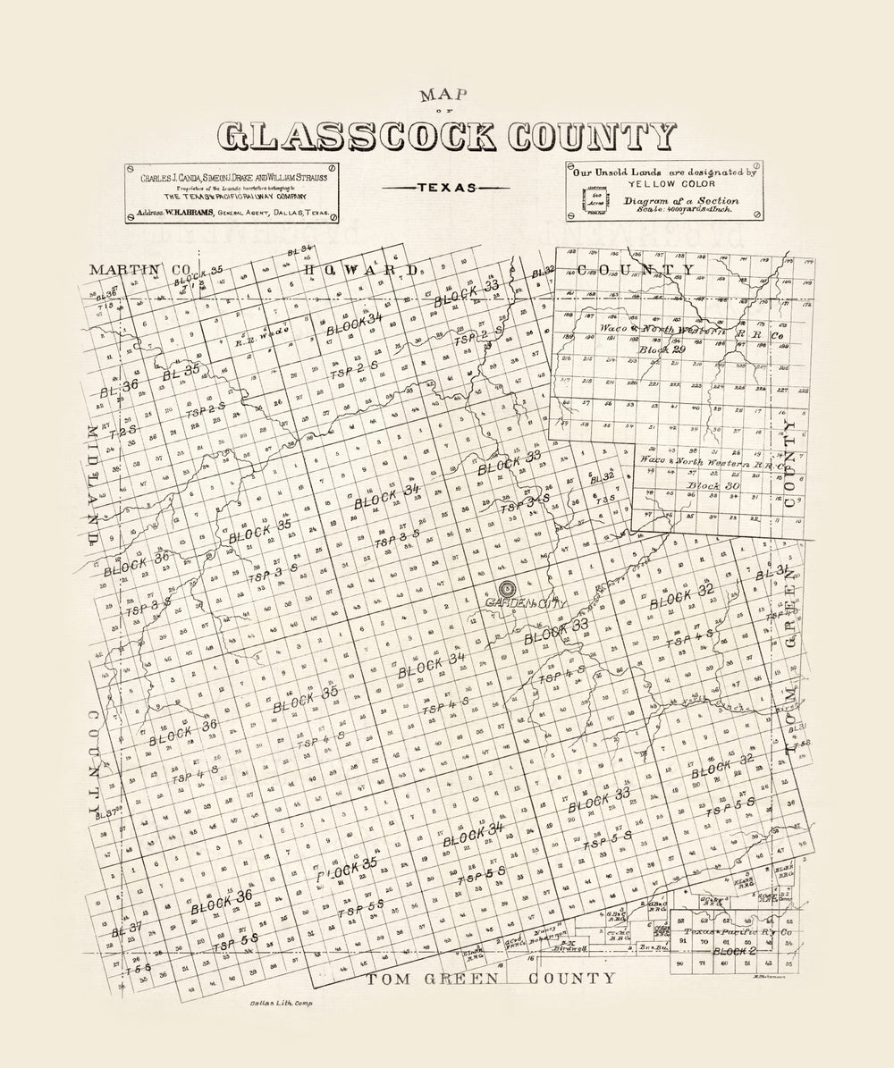 Vintage Map of Glasscock County, Texas 1890 print style example
