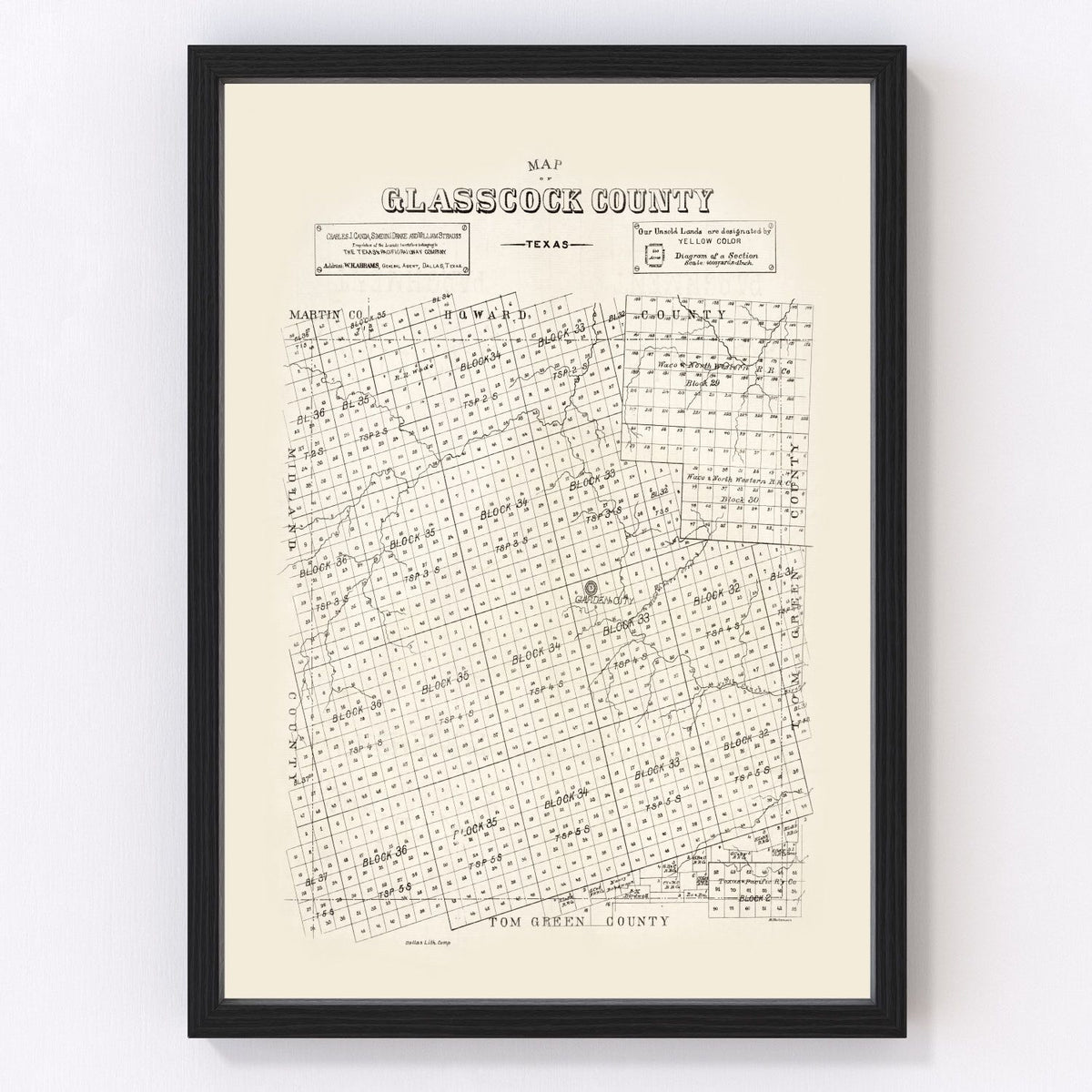 Glasscock County Vintage Map 1890