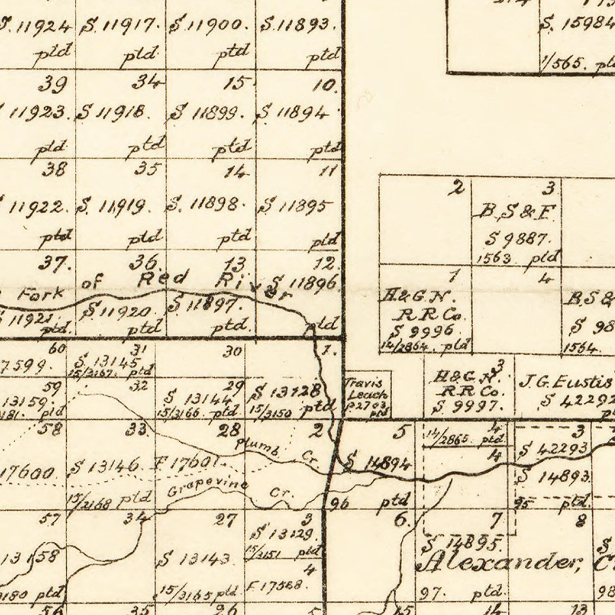 Restored historic details from the 1888 county map of Gray County, Texas
