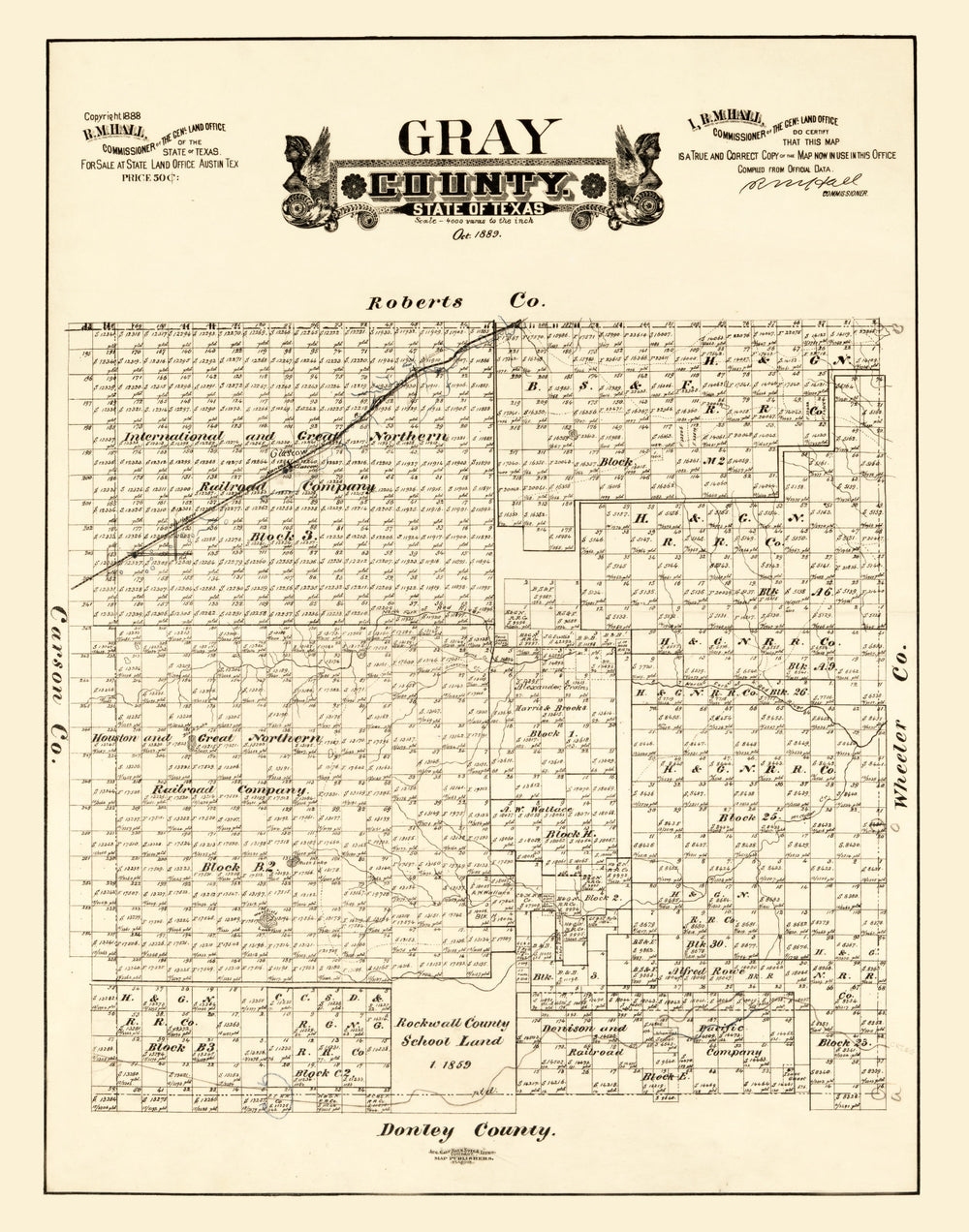 Vintage Map of Gray County, Texas 1888 print style example