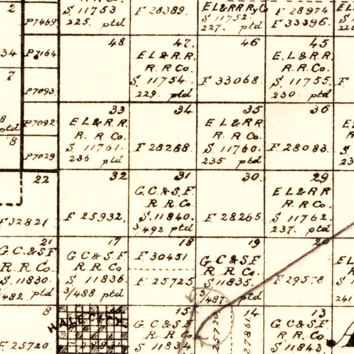 Restored historic details from the 1892 county map of Hale County, Texas