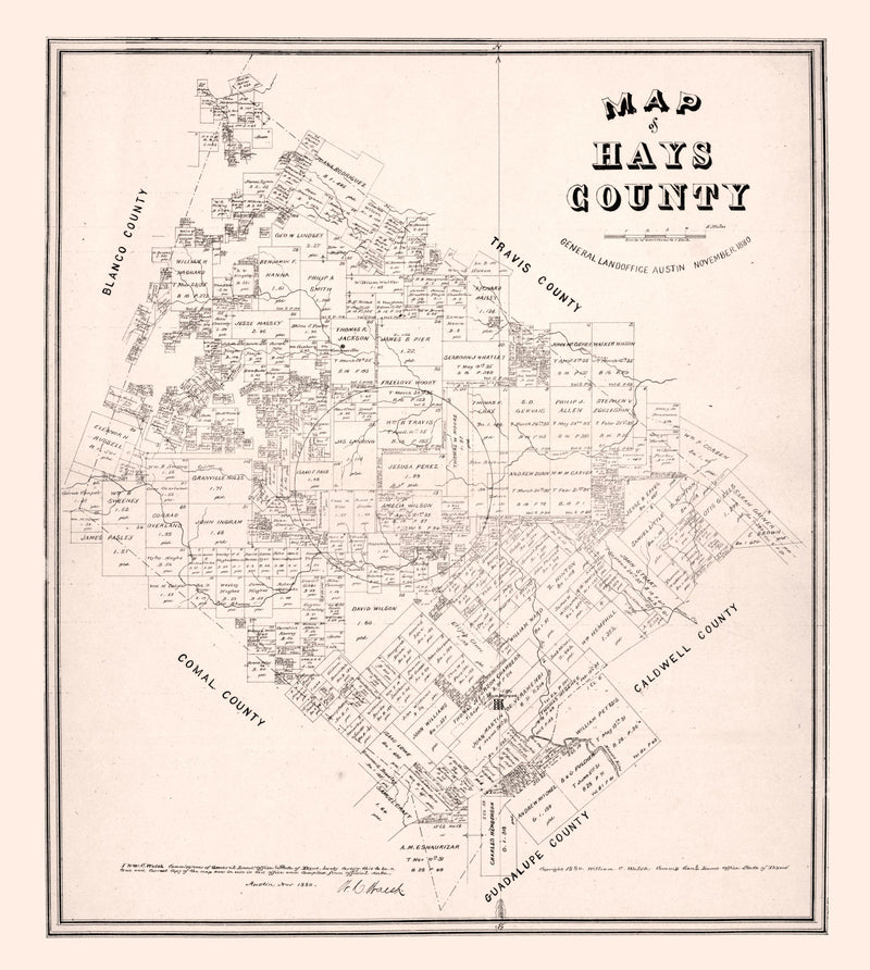 Size comparison using Vintage Map of Hays County, Texas 1880