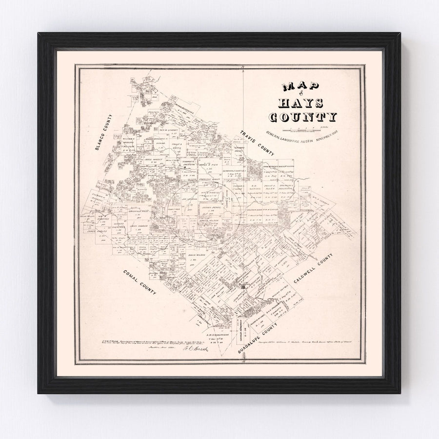 Hays County Vintage Map 1880