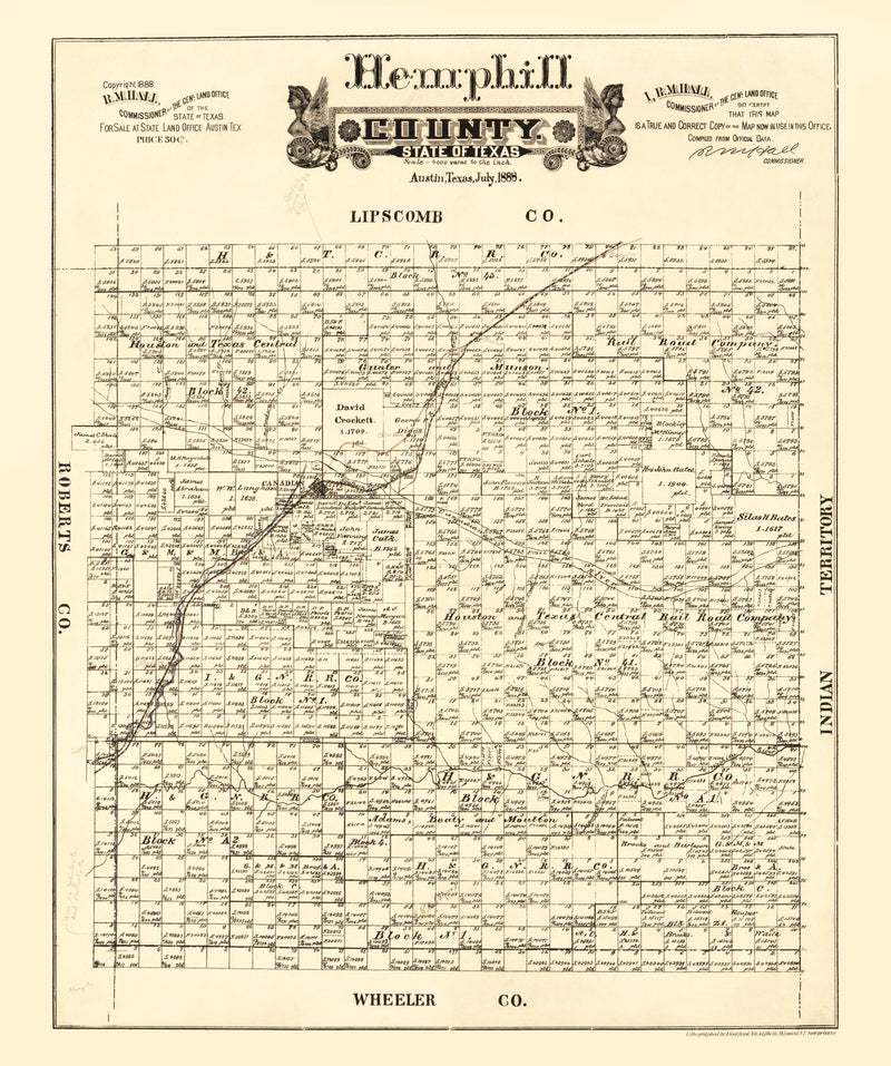 Size comparison using Vintage Map of Hemphill County, Texas 1888