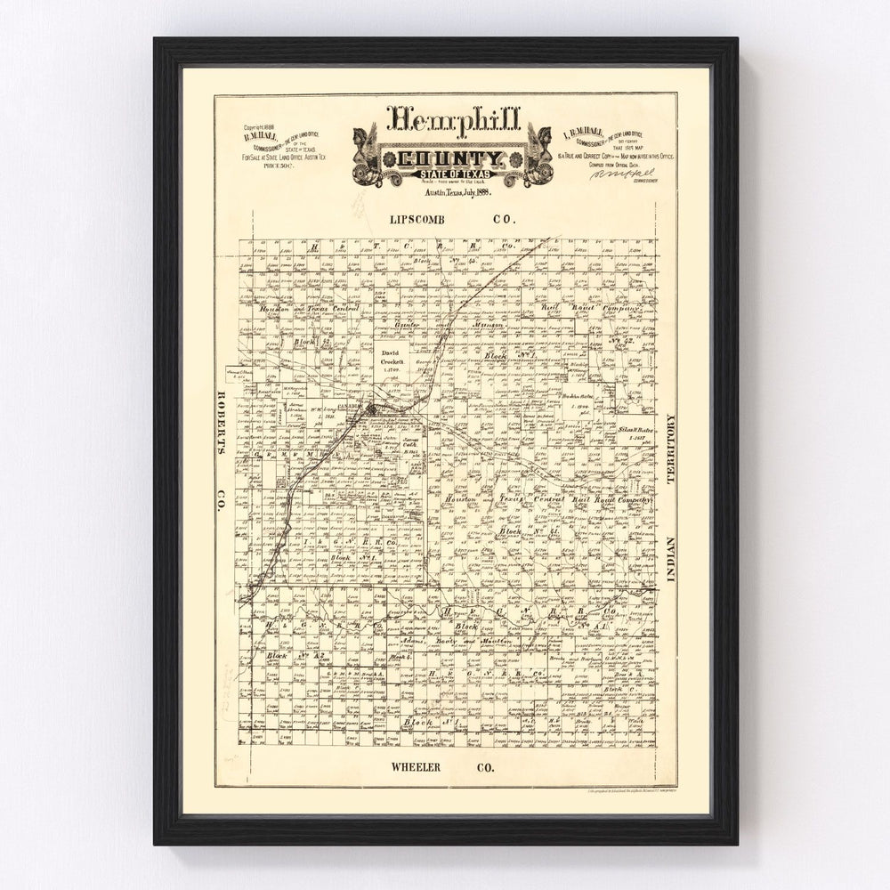 Hemphill County Vintage Map 1888