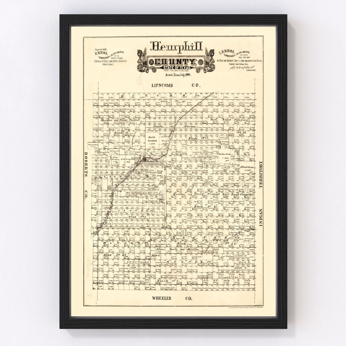 Hemphill County Vintage Map 1888