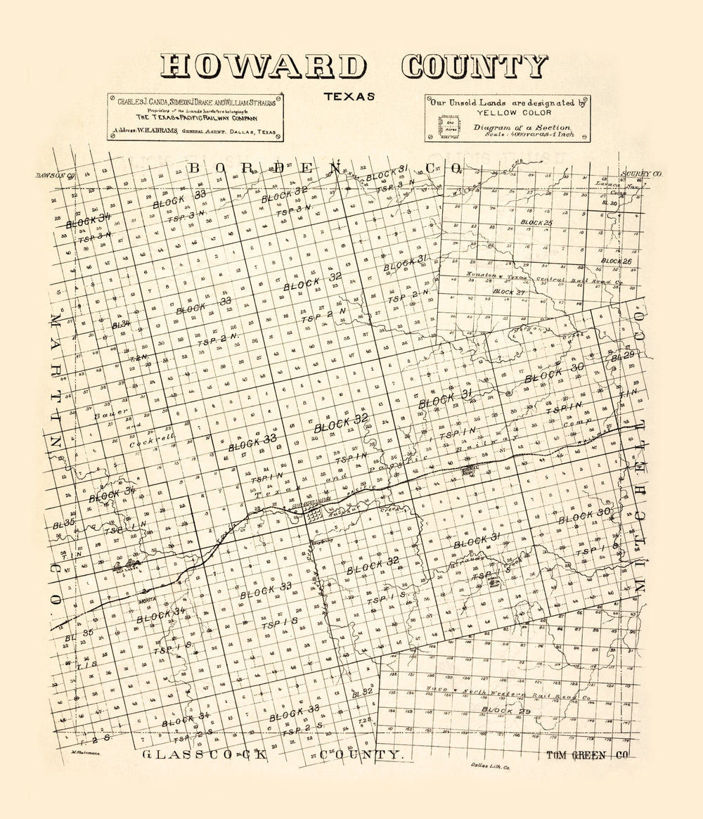 Vintage Map of Howard County, Texas 1890 print style example